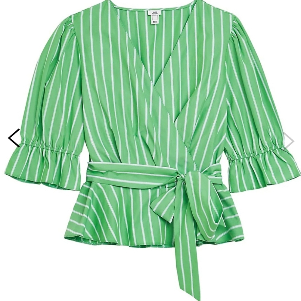 - 💚 NEW River Island Self-Tie Striped Poplin Top